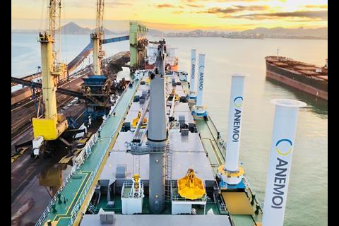 Anemoi Rotor Sails were installed to the 64,000-dwt bulk carrier, MV Afros, in 2018 (credit: Anemoi)